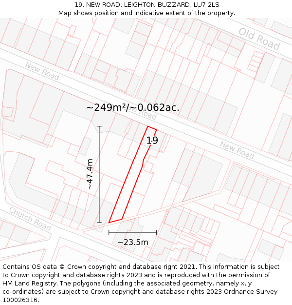 19, NEW ROAD, LEIGHTON BUZZARD, LU7 2LS: Plot and title map