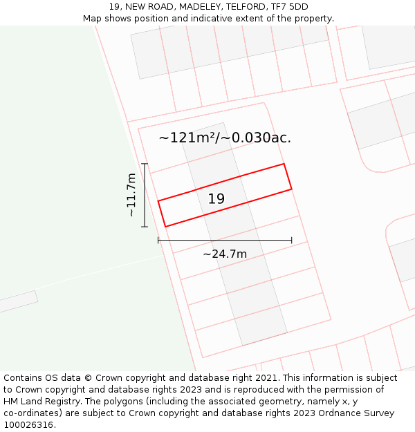 19, NEW ROAD, MADELEY, TELFORD, TF7 5DD: Plot and title map
