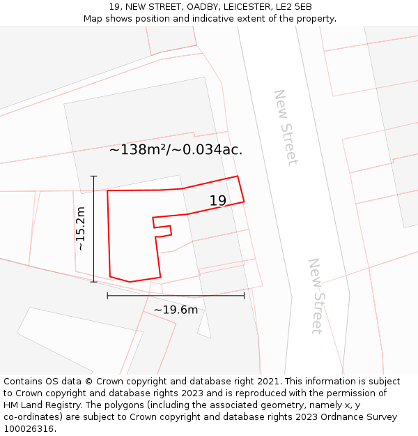 19, NEW STREET, OADBY, LEICESTER, LE2 5EB: Plot and title map