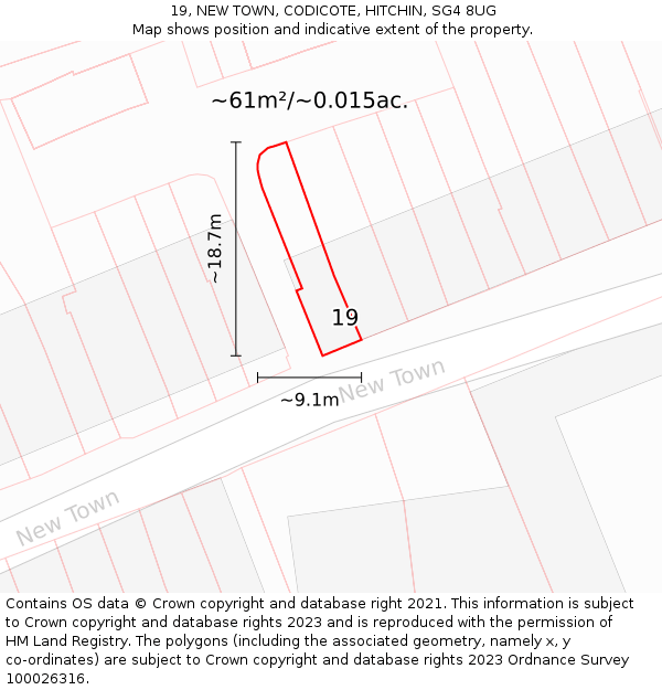 19, NEW TOWN, CODICOTE, HITCHIN, SG4 8UG: Plot and title map