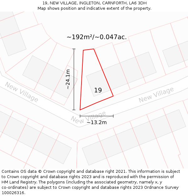 19, NEW VILLAGE, INGLETON, CARNFORTH, LA6 3DH: Plot and title map