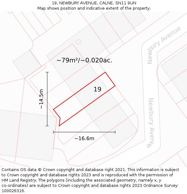 19, NEWBURY AVENUE, CALNE, SN11 9UN: Plot and title map