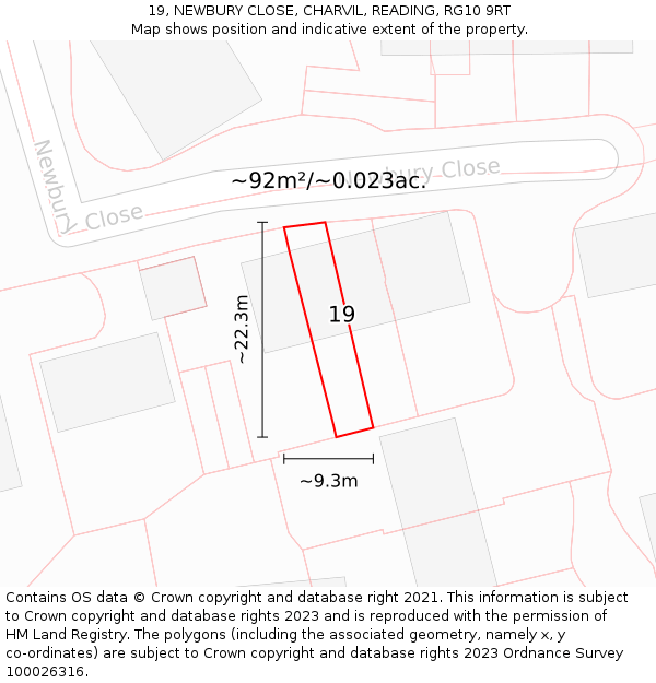 19, NEWBURY CLOSE, CHARVIL, READING, RG10 9RT: Plot and title map
