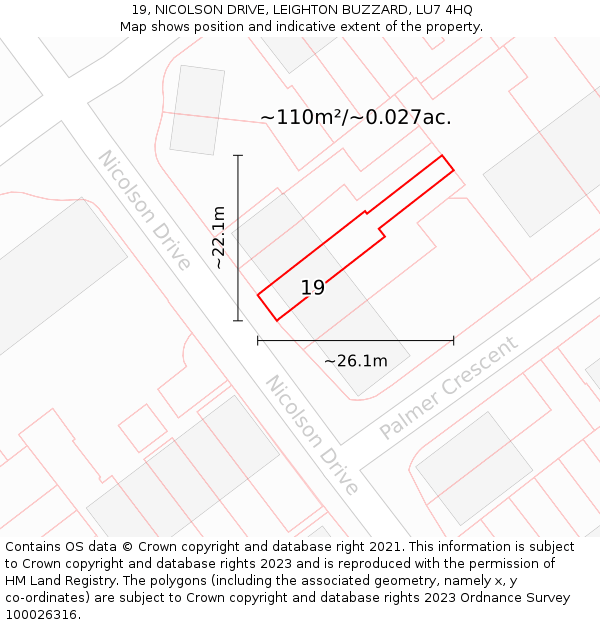 19, NICOLSON DRIVE, LEIGHTON BUZZARD, LU7 4HQ: Plot and title map