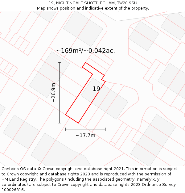 19, NIGHTINGALE SHOTT, EGHAM, TW20 9SU: Plot and title map