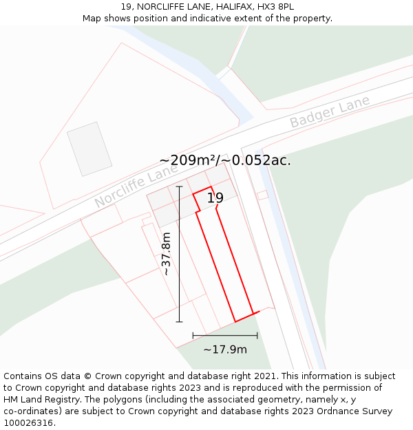 19, NORCLIFFE LANE, HALIFAX, HX3 8PL: Plot and title map