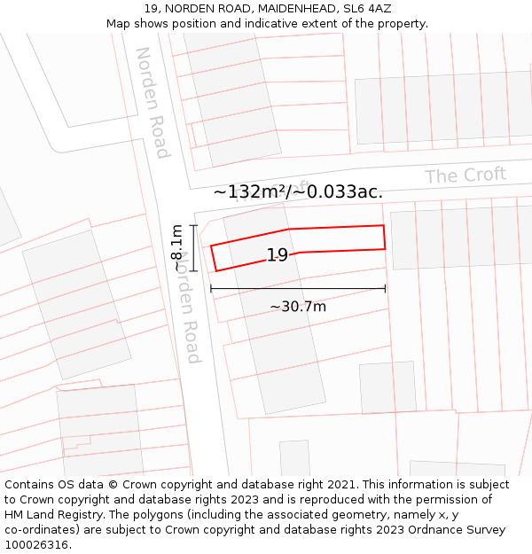 19, NORDEN ROAD, MAIDENHEAD, SL6 4AZ: Plot and title map