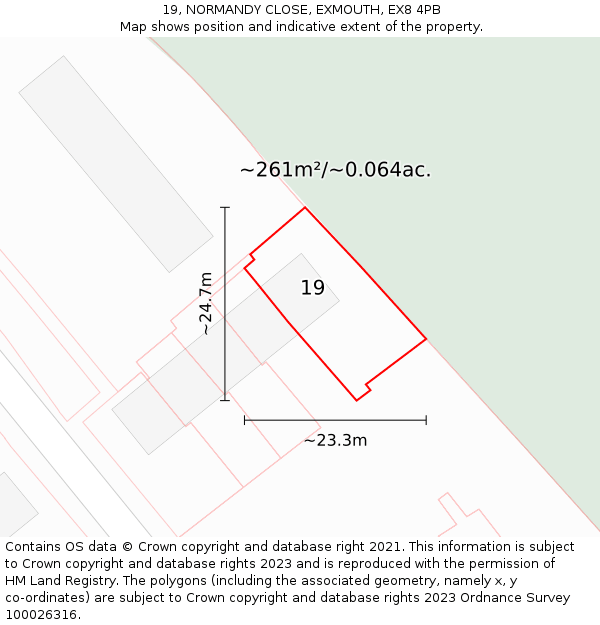 19, NORMANDY CLOSE, EXMOUTH, EX8 4PB: Plot and title map