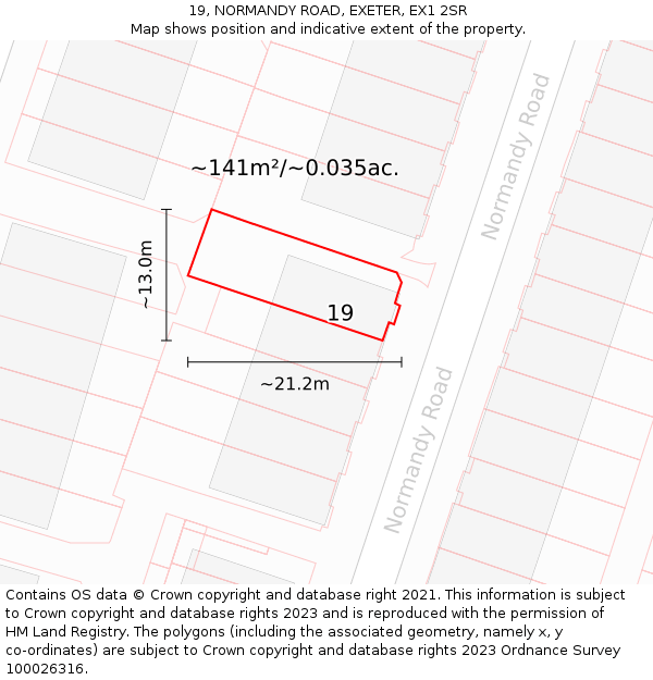 19, NORMANDY ROAD, EXETER, EX1 2SR: Plot and title map
