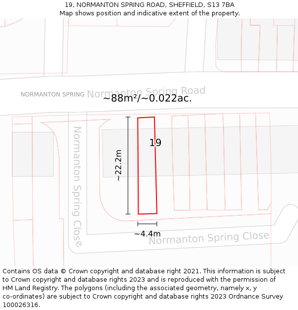 19, NORMANTON SPRING ROAD, SHEFFIELD, S13 7BA: Plot and title map