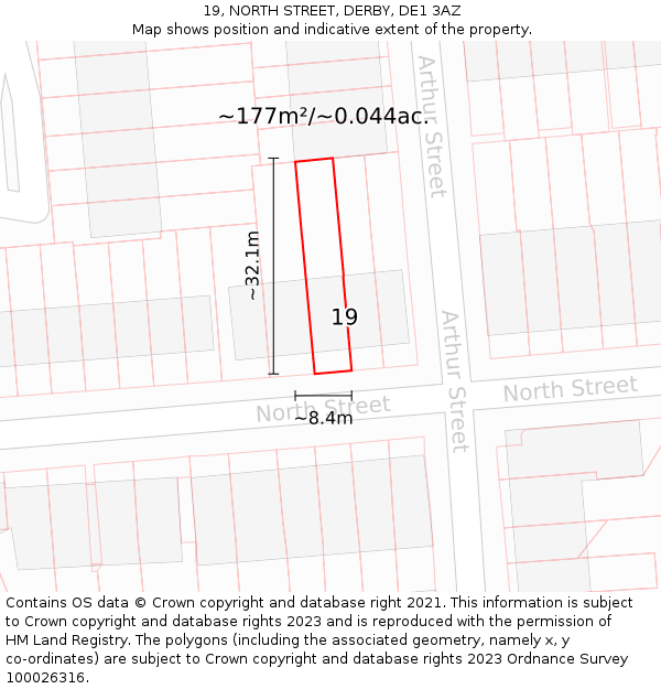 19, NORTH STREET, DERBY, DE1 3AZ: Plot and title map