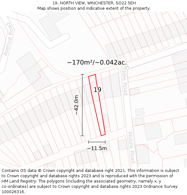 19, NORTH VIEW, WINCHESTER, SO22 5EH: Plot and title map