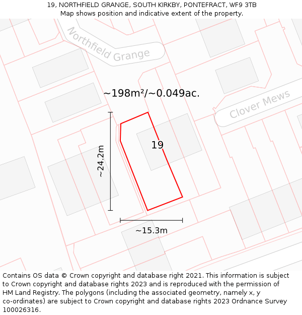 19, NORTHFIELD GRANGE, SOUTH KIRKBY, PONTEFRACT, WF9 3TB: Plot and title map