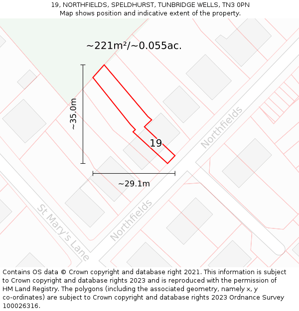 19, NORTHFIELDS, SPELDHURST, TUNBRIDGE WELLS, TN3 0PN: Plot and title map