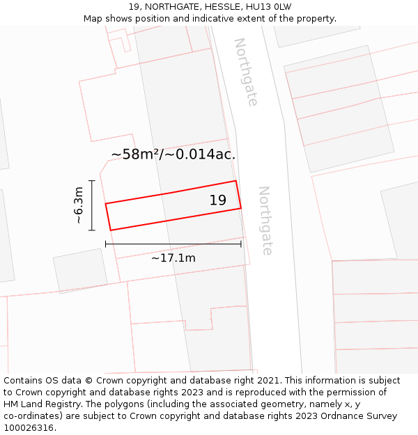 19, NORTHGATE, HESSLE, HU13 0LW: Plot and title map
