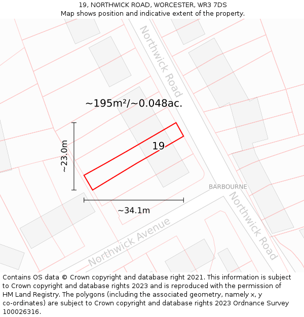 19, NORTHWICK ROAD, WORCESTER, WR3 7DS: Plot and title map