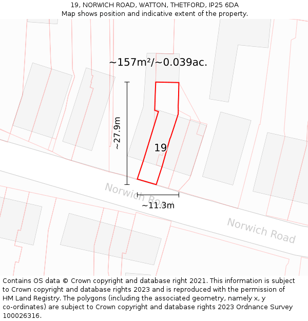 19, NORWICH ROAD, WATTON, THETFORD, IP25 6DA: Plot and title map