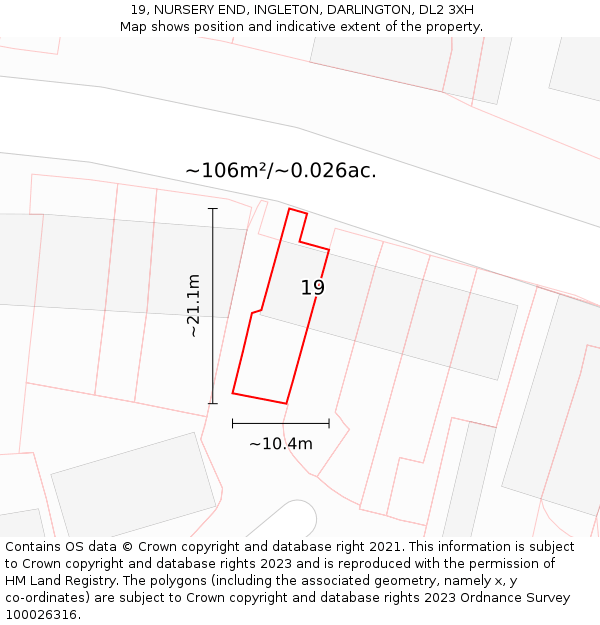 19, NURSERY END, INGLETON, DARLINGTON, DL2 3XH: Plot and title map