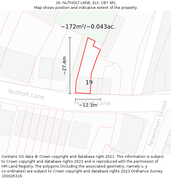 19, NUTHOLT LANE, ELY, CB7 4PL: Plot and title map