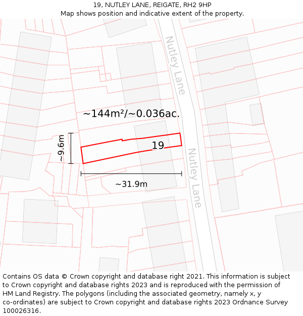 19, NUTLEY LANE, REIGATE, RH2 9HP: Plot and title map