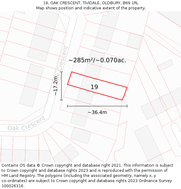 19, OAK CRESCENT, TIVIDALE, OLDBURY, B69 1RL: Plot and title map