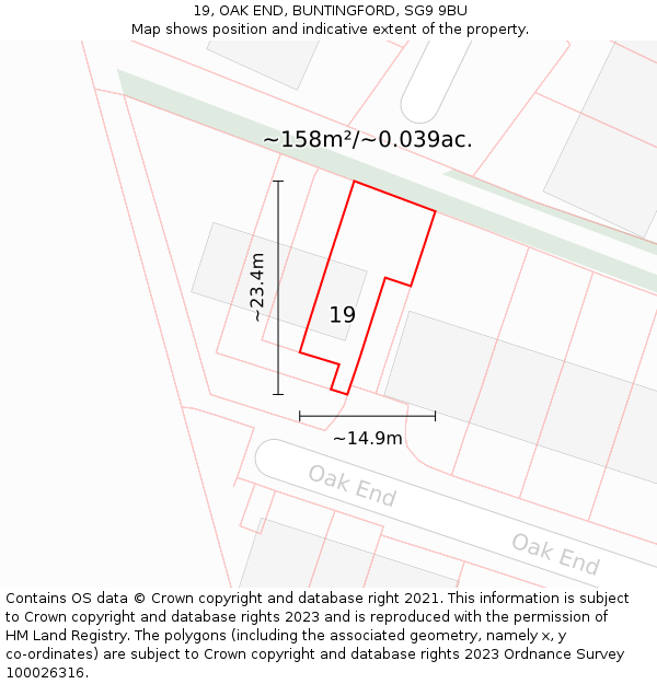 19, OAK END, BUNTINGFORD, SG9 9BU: Plot and title map