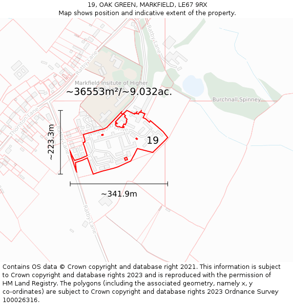 19, OAK GREEN, MARKFIELD, LE67 9RX: Plot and title map