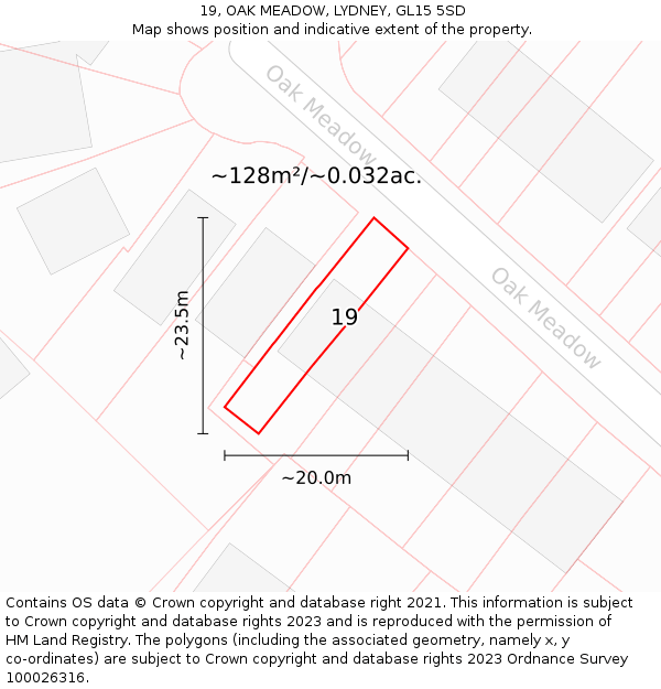 19, OAK MEADOW, LYDNEY, GL15 5SD: Plot and title map
