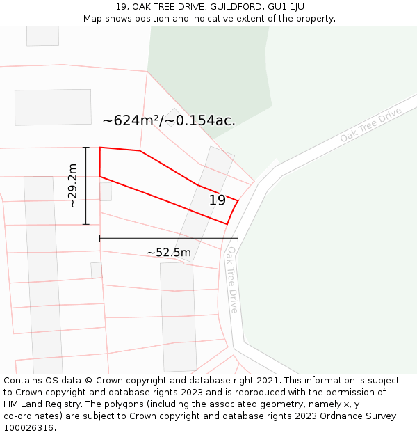 19, OAK TREE DRIVE, GUILDFORD, GU1 1JU: Plot and title map