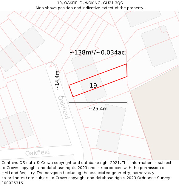 19, OAKFIELD, WOKING, GU21 3QS: Plot and title map