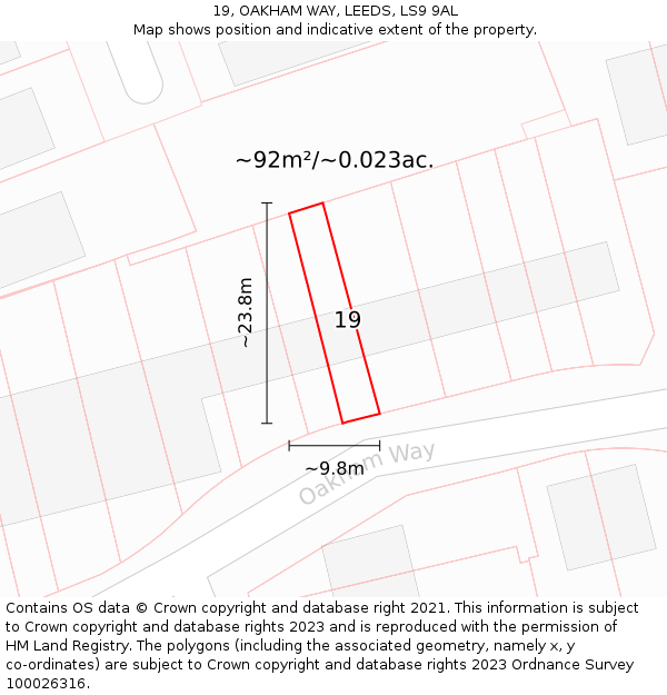 19, OAKHAM WAY, LEEDS, LS9 9AL: Plot and title map
