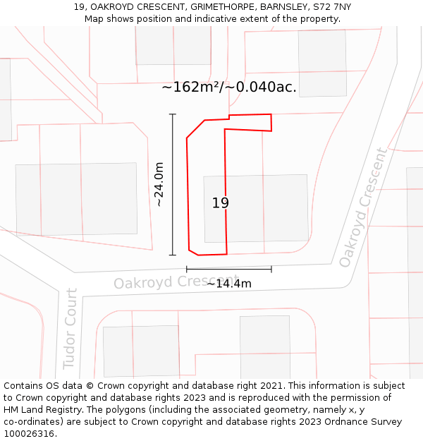 19, OAKROYD CRESCENT, GRIMETHORPE, BARNSLEY, S72 7NY: Plot and title map