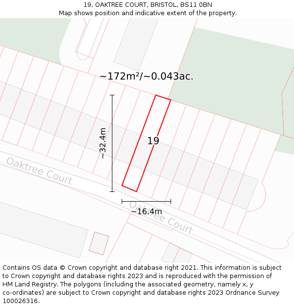 19, OAKTREE COURT, BRISTOL, BS11 0BN: Plot and title map