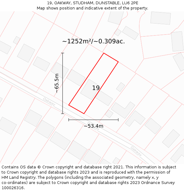 19, OAKWAY, STUDHAM, DUNSTABLE, LU6 2PE: Plot and title map