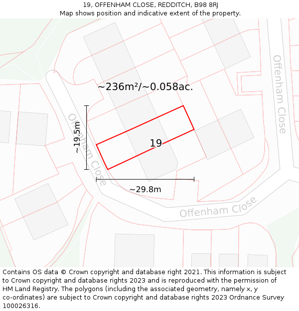 19, OFFENHAM CLOSE, REDDITCH, B98 8RJ: Plot and title map