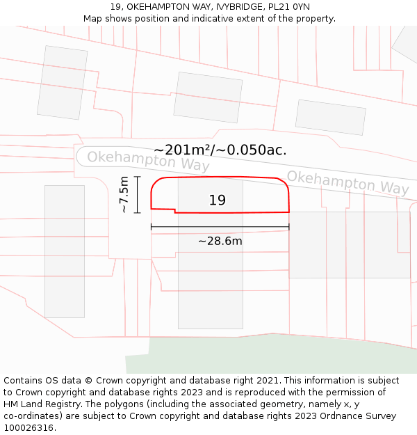 19, OKEHAMPTON WAY, IVYBRIDGE, PL21 0YN: Plot and title map
