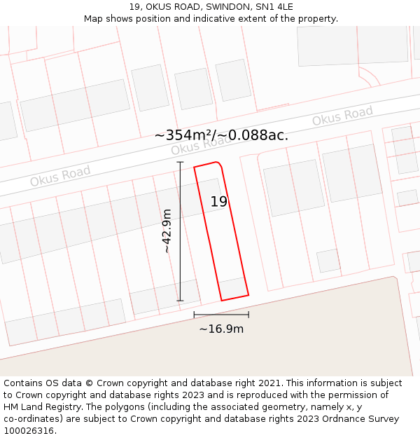 19, OKUS ROAD, SWINDON, SN1 4LE: Plot and title map