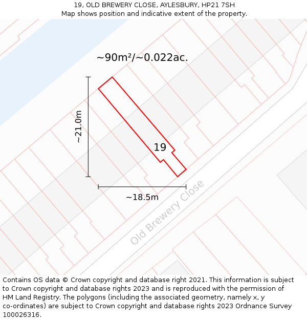 19, OLD BREWERY CLOSE, AYLESBURY, HP21 7SH: Plot and title map
