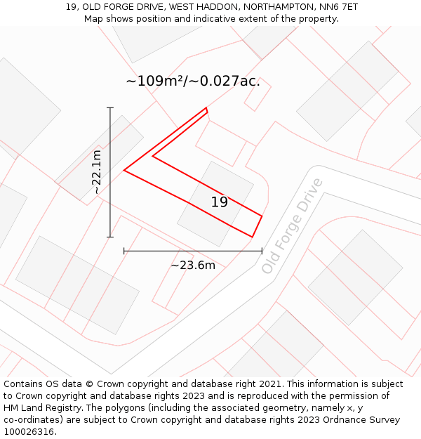 19, OLD FORGE DRIVE, WEST HADDON, NORTHAMPTON, NN6 7ET: Plot and title map