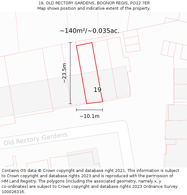 19, OLD RECTORY GARDENS, BOGNOR REGIS, PO22 7ER: Plot and title map
