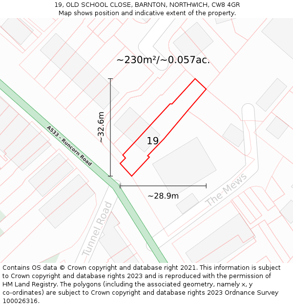 19, OLD SCHOOL CLOSE, BARNTON, NORTHWICH, CW8 4GR: Plot and title map