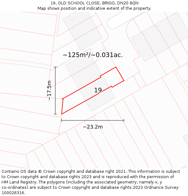 19, OLD SCHOOL CLOSE, BRIGG, DN20 8QN: Plot and title map