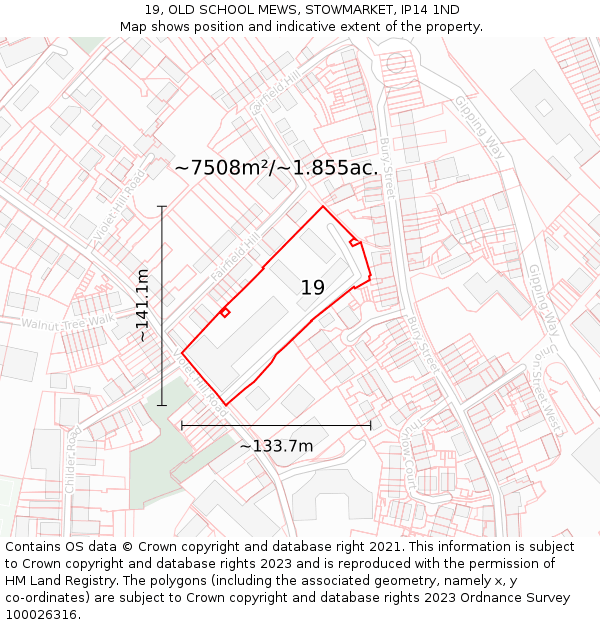 19, OLD SCHOOL MEWS, STOWMARKET, IP14 1ND: Plot and title map