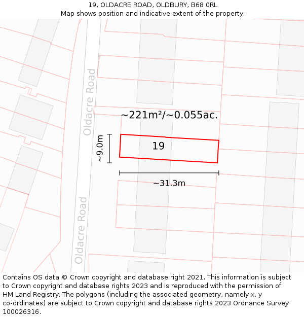 19, OLDACRE ROAD, OLDBURY, B68 0RL: Plot and title map