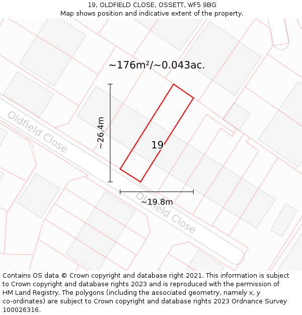 19, OLDFIELD CLOSE, OSSETT, WF5 9BG: Plot and title map