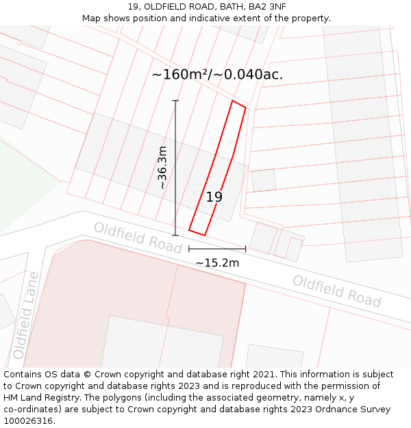 19, OLDFIELD ROAD, BATH, BA2 3NF: Plot and title map