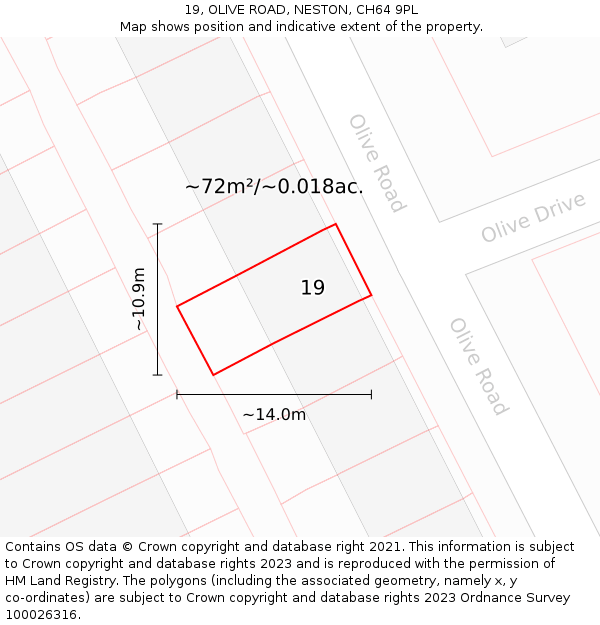 19, OLIVE ROAD, NESTON, CH64 9PL: Plot and title map