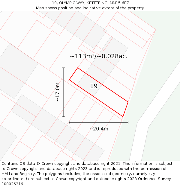 19, OLYMPIC WAY, KETTERING, NN15 6FZ: Plot and title map