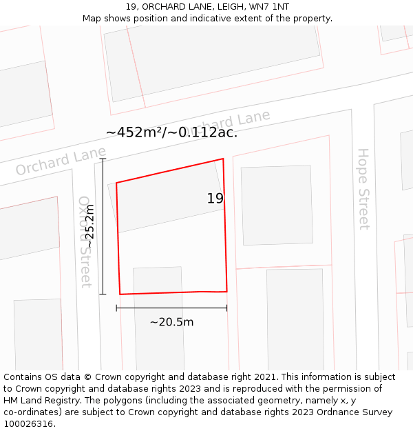 19, ORCHARD LANE, LEIGH, WN7 1NT: Plot and title map