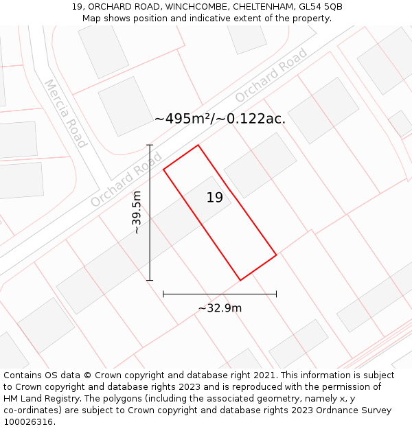19, ORCHARD ROAD, WINCHCOMBE, CHELTENHAM, GL54 5QB: Plot and title map